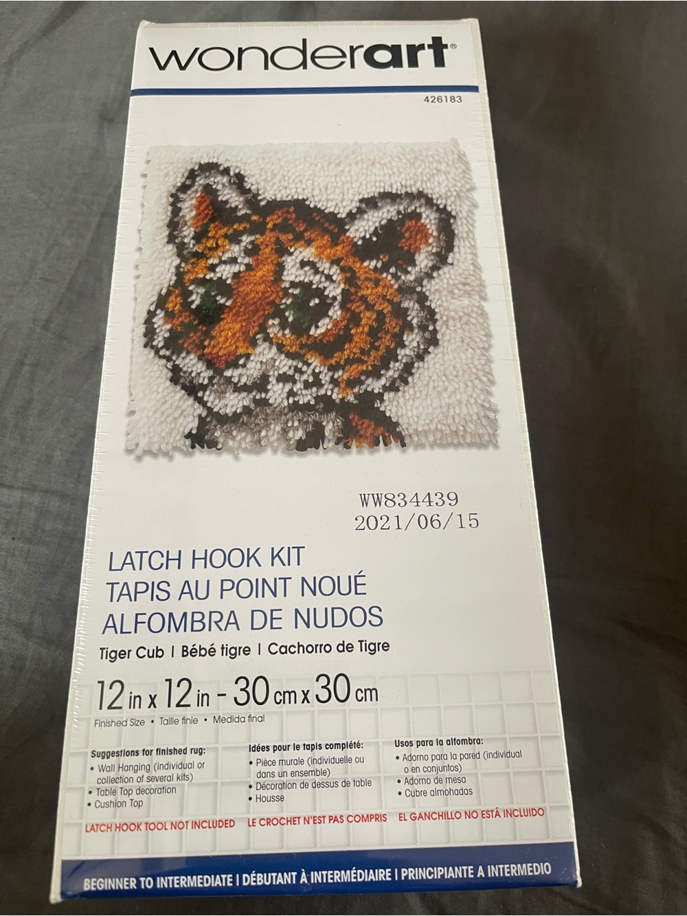 Wonderart Tiger Cub Latch Hook Kit - White, Orange, Black